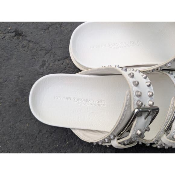 Kennel Schmenger Women's Studded Slides Sandals Sz 8 Natural Calf Milk Silver - Picture 4 of 10